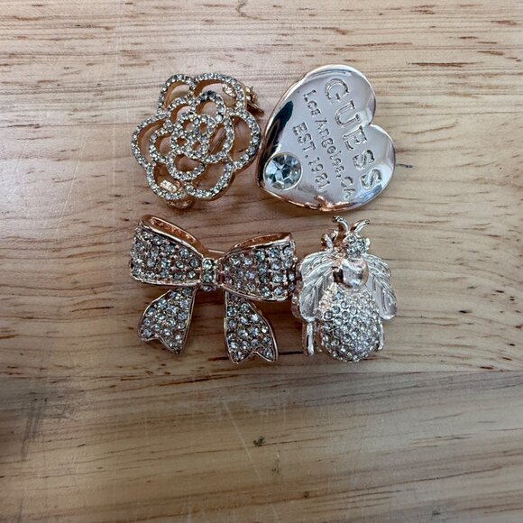 Guess Rhinestone Brooch Lot - Heart Bow Rose & Bee Designs - Rose Gold Tone - Picture 6 of 11